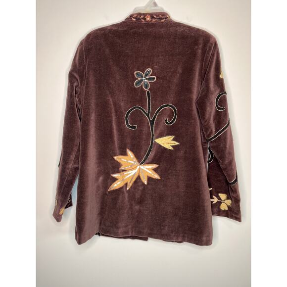 2000s Y2K Entice Brown Velvet Fall Floral Harvest Whimsigoth Artsy Boho Jacket L - Picture 7 of 8
